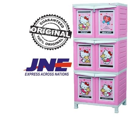 JNE LEMARI PLASTIK / RAK PLASTIK 6 PINTU / 3 SUSUN HELLO KITTY